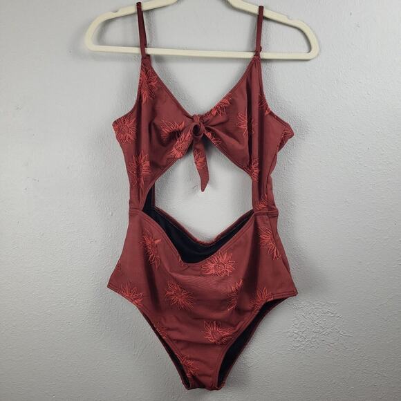 Urban Outfitters Womens Red Pink Sunflower One Piece Swimsuit Size Large - Picture 2 of 6